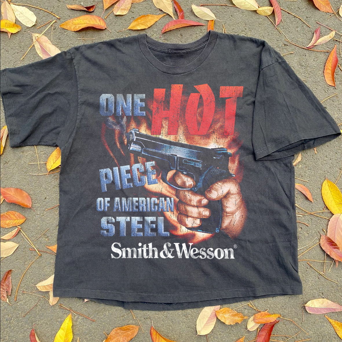 S&W - ONE HOT PIECE OF AMERICAN STEEL - BLACK HEAVYWEIGHT T-SHIRT