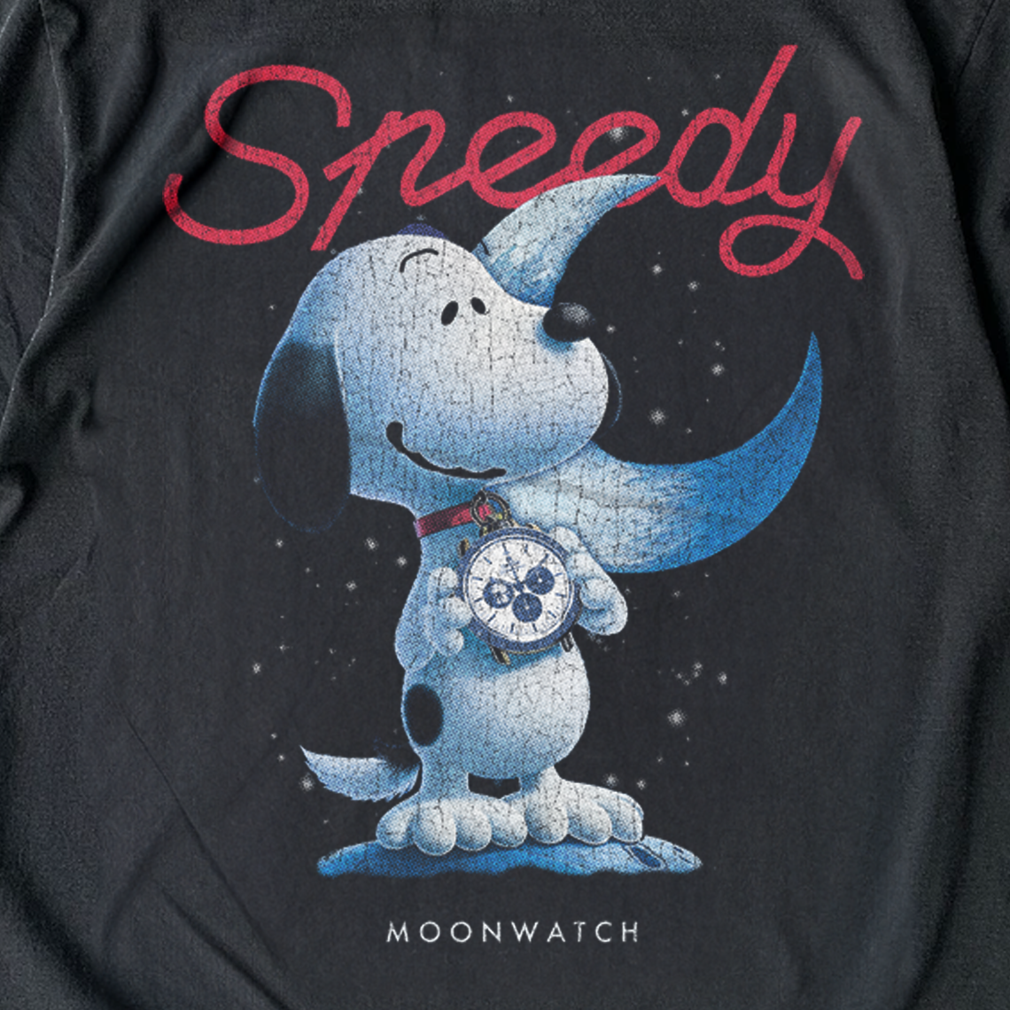 SPEEDY MOONWATCH X SNOOPY BLACK HEAVYWEIGHT T-SHIRT