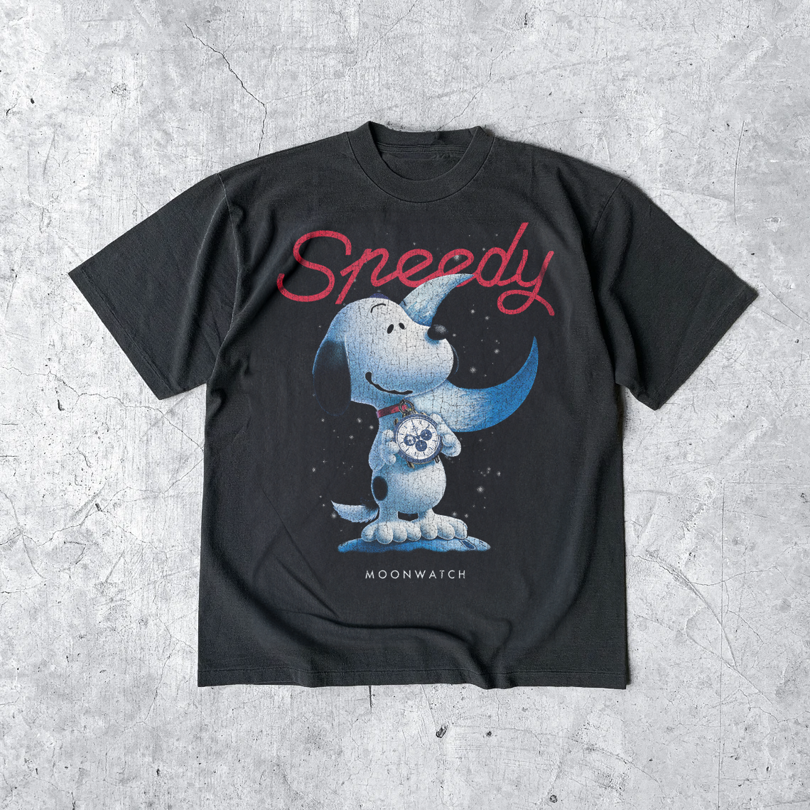 SPEEDY MOONWATCH X SNOOPY BLACK HEAVYWEIGHT T-SHIRT