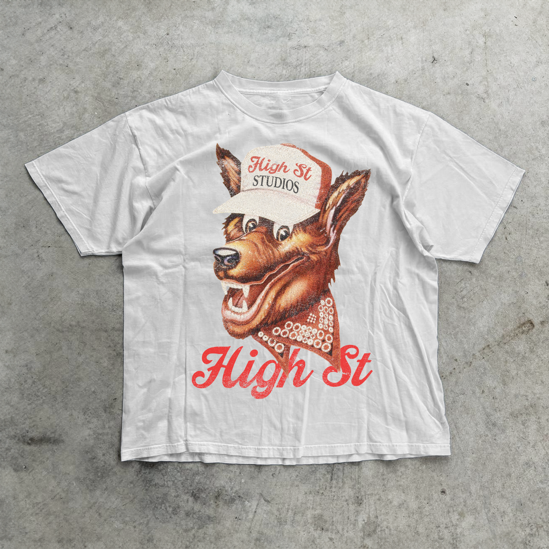 HIGH ST BEER WOLF HEAVY WEIGHT WHITE T-SHIRT