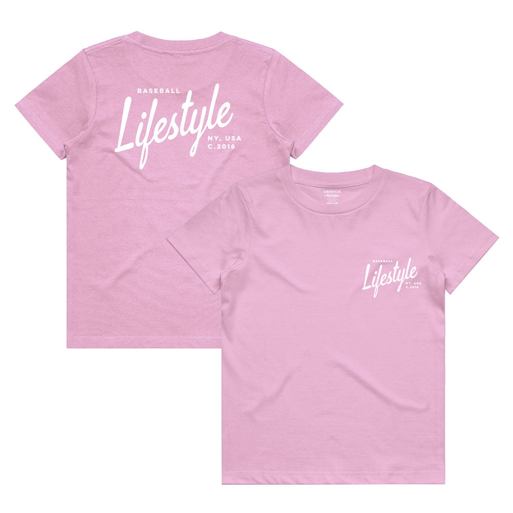 Signature Youth Tee - Light Pink/White