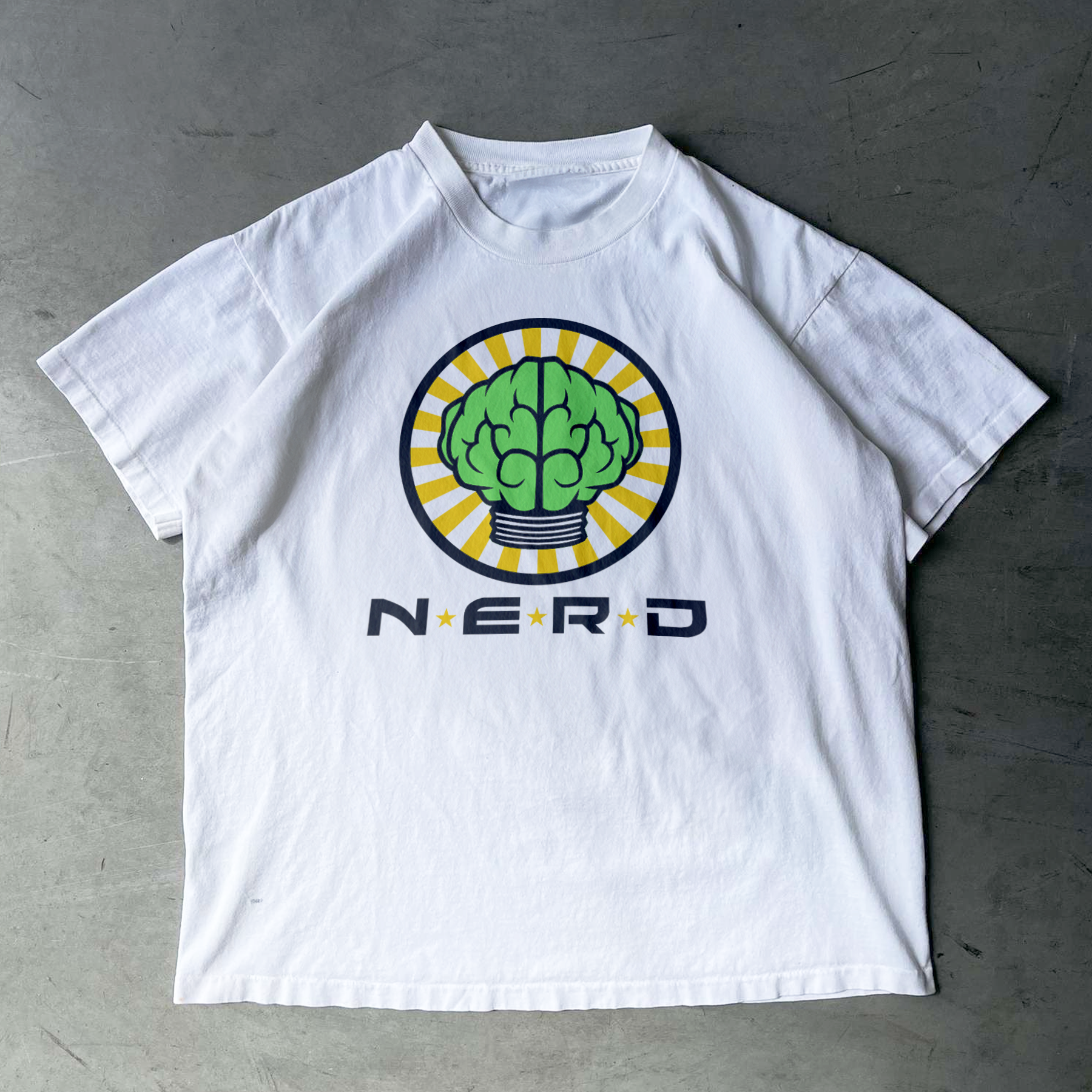 RETRO N.E.R.D. '02 MERCH 'BRAIN LOGO' HEAVYWEIGHT WHITE T-SHIRT