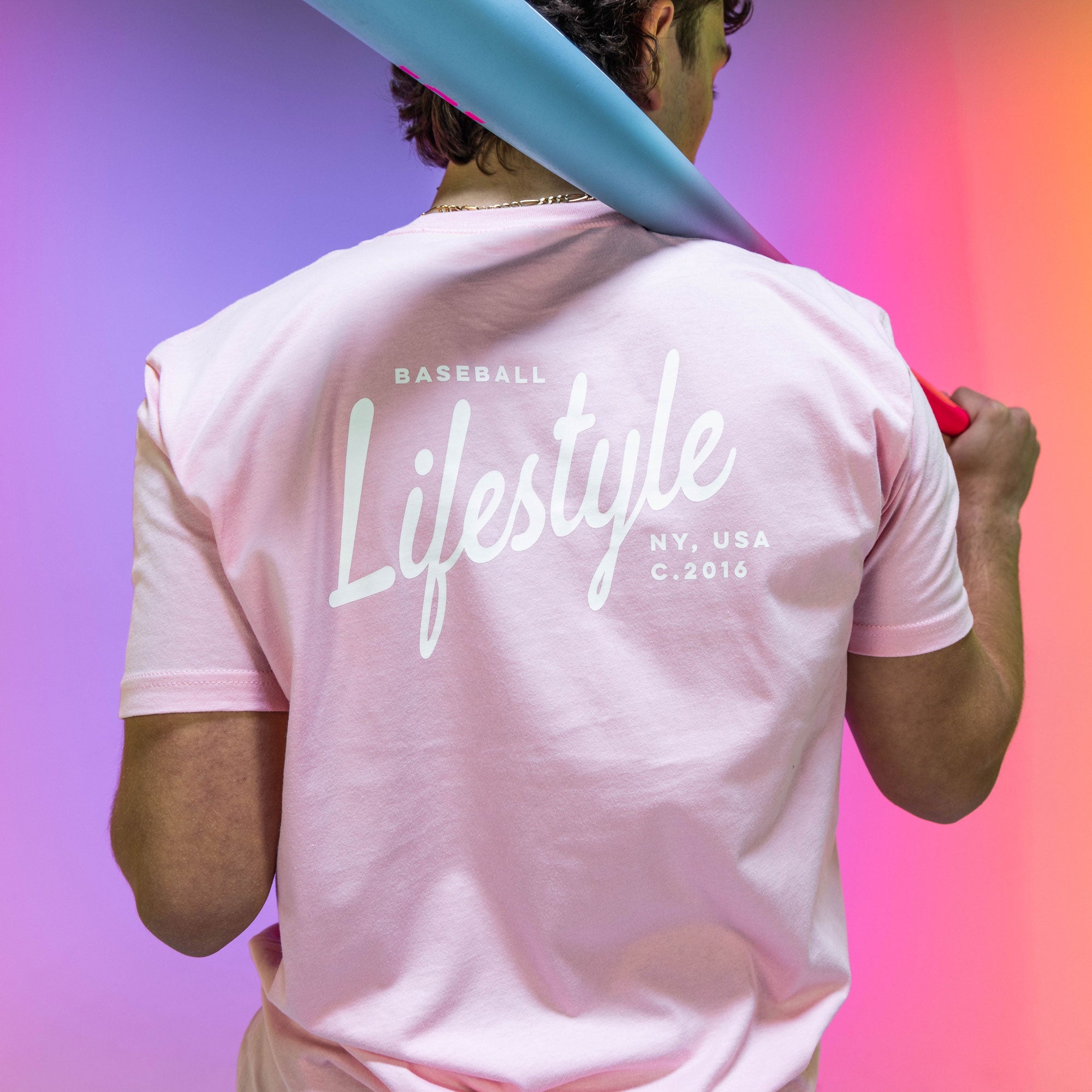 Signature Youth Tee - Light Pink/White