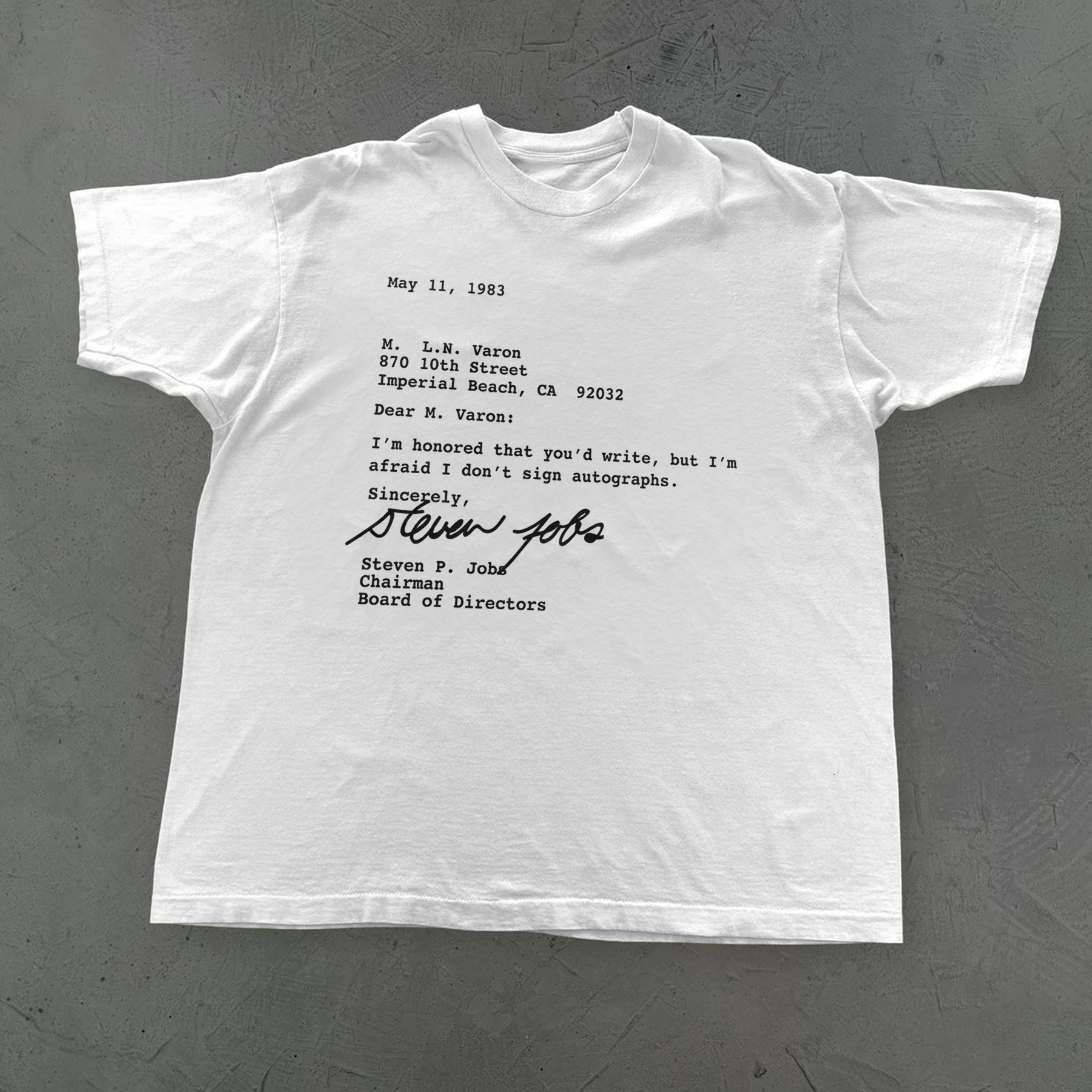 STEVE 'NO AUTOGRAPHS' EMAIL HEAVYWEIGHT WHITE T-SHIRT