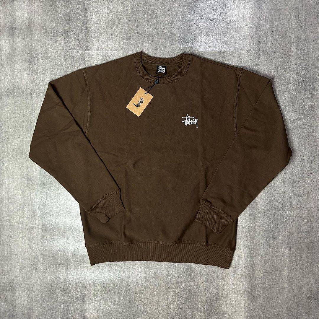 Stussy Basic Logo Crewneck Brown