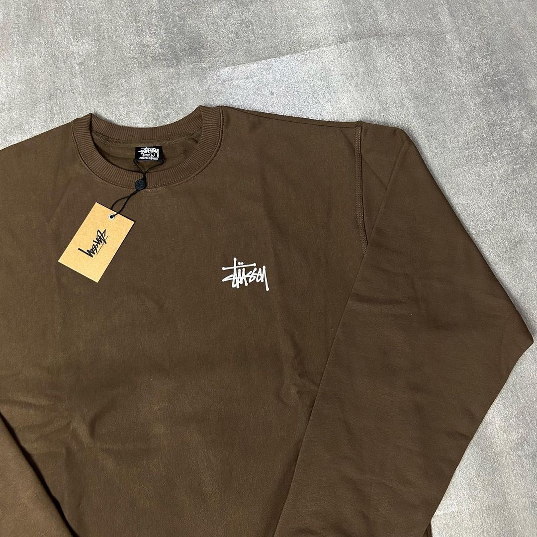 Stussy Basic Logo Crewneck Brown