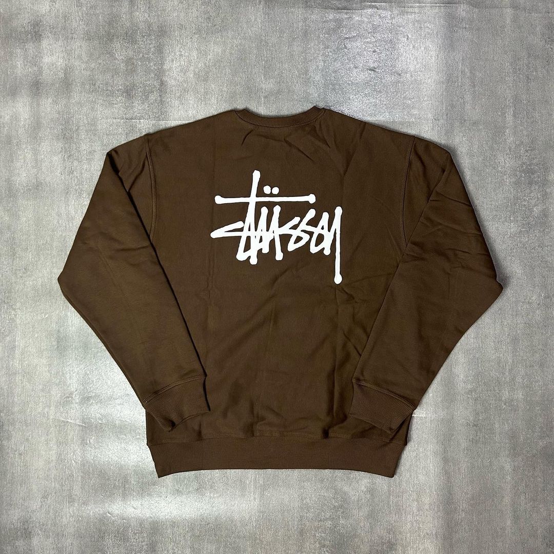 Stussy Basic Logo Crewneck Brown