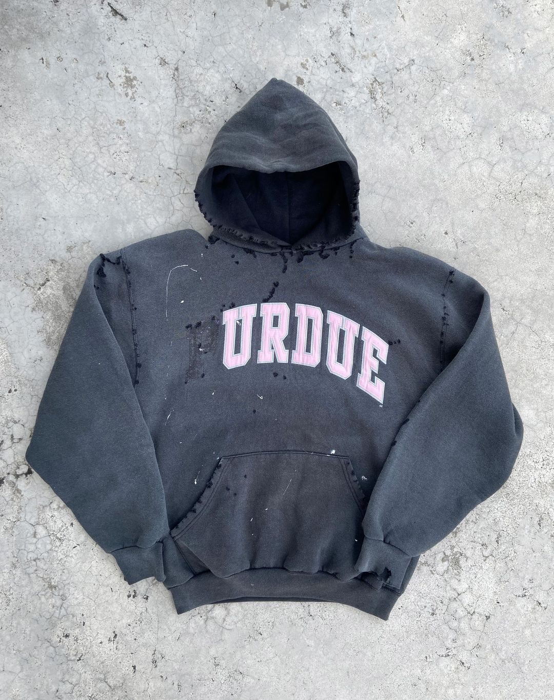 Distressed PURDUE Hooded Sweatshirt