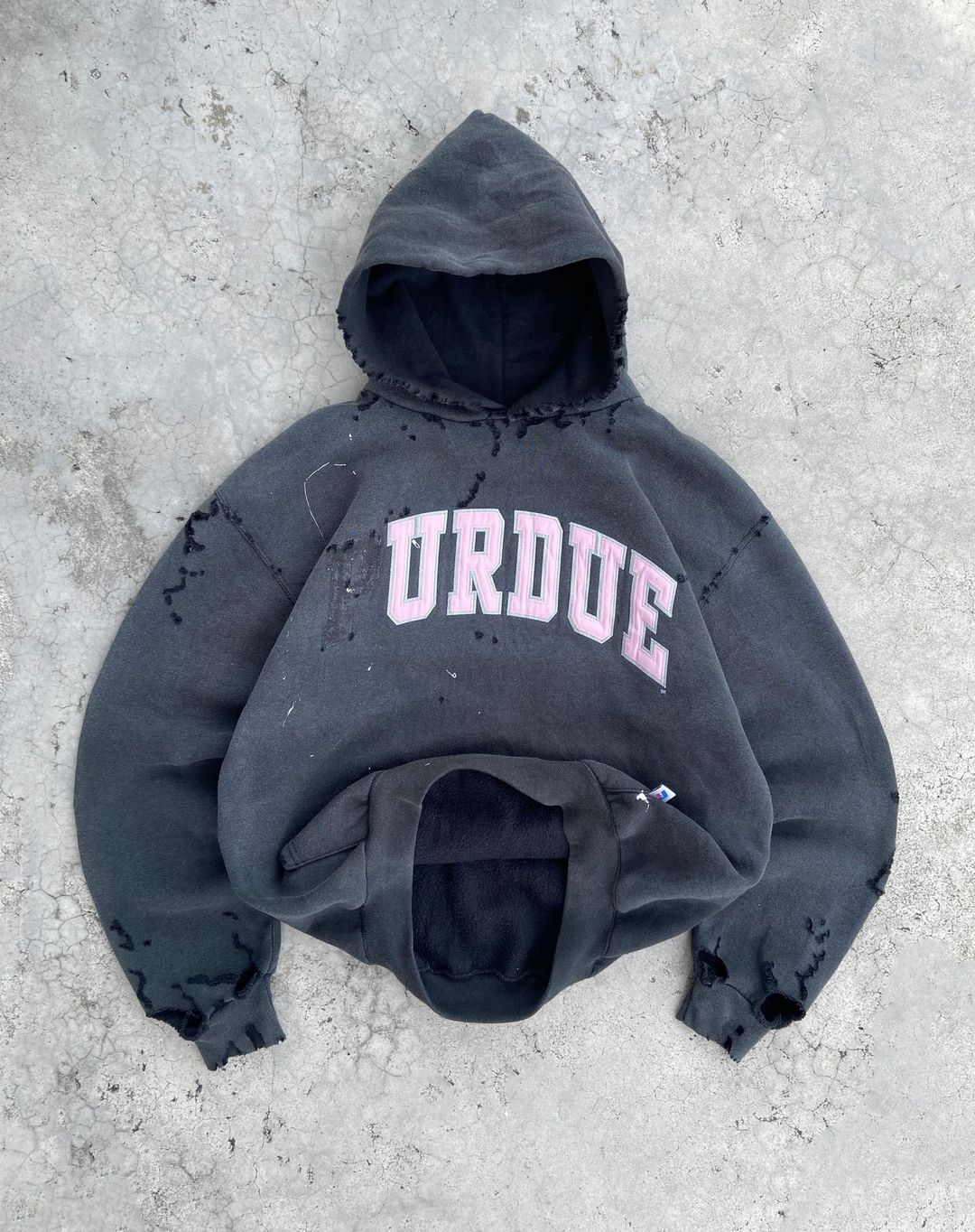 Distressed PURDUE Hooded Sweatshirt