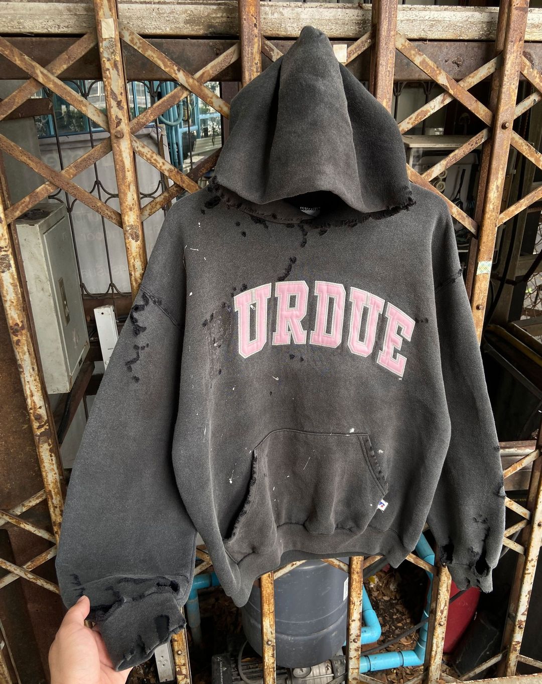 Distressed PURDUE Hooded Sweatshirt