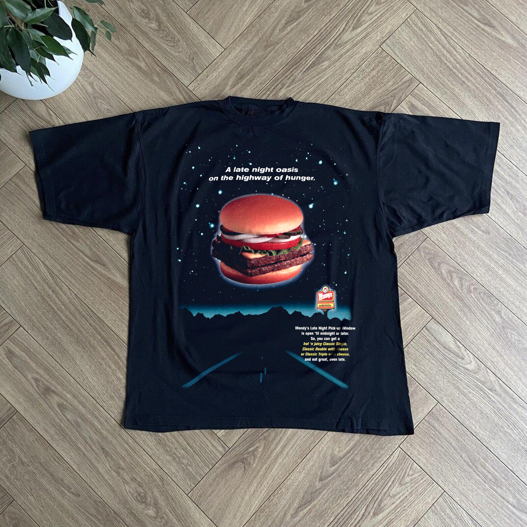 RETRO WENDY'S HIGHWAY OASIS HEAVY WEIGHT BLACK TEE