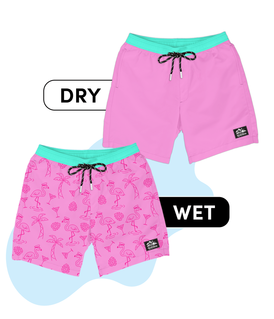 Pink Flamingo Color Changing Swim Trunks