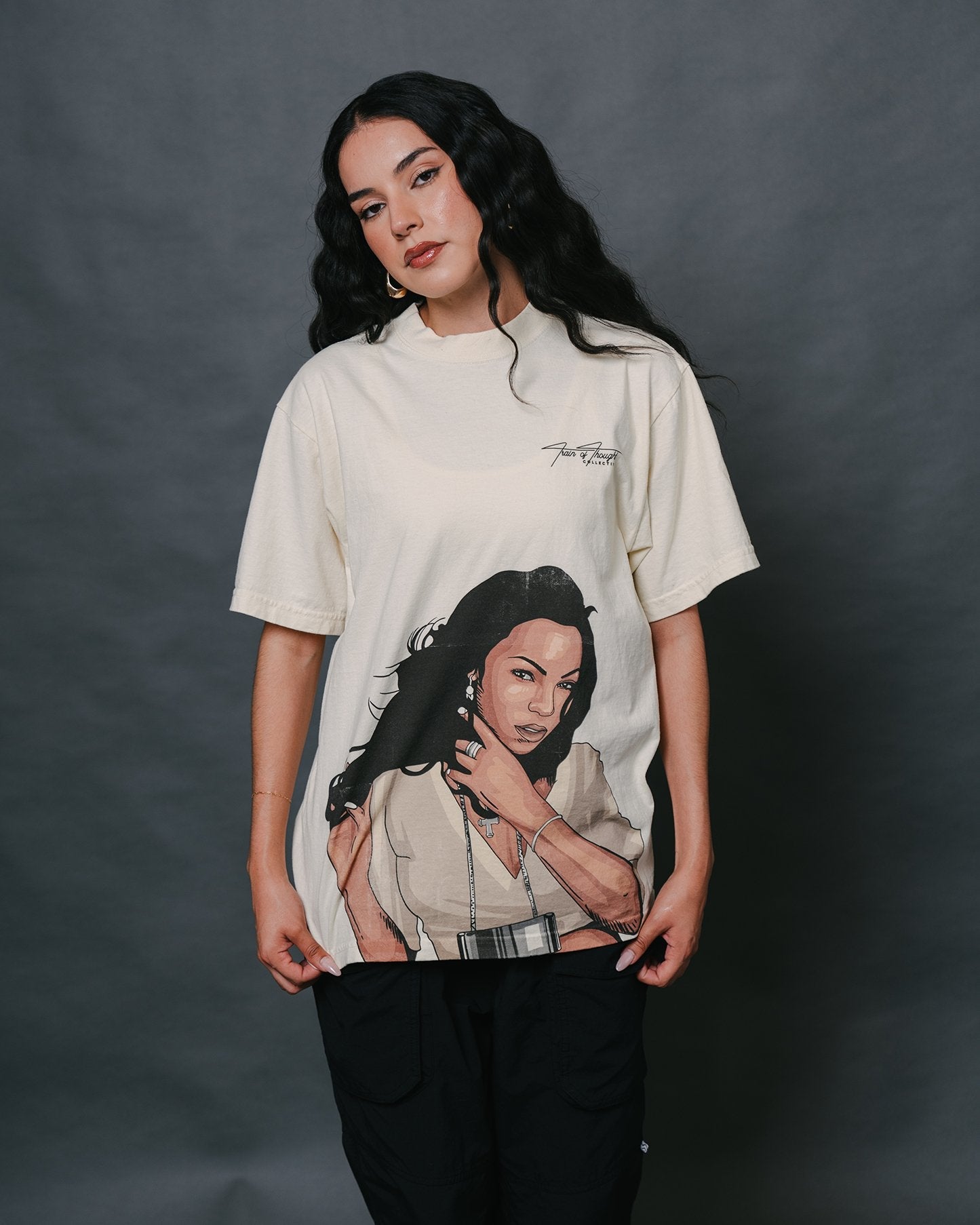 Ashanti Big Face Oversized Cream Tee