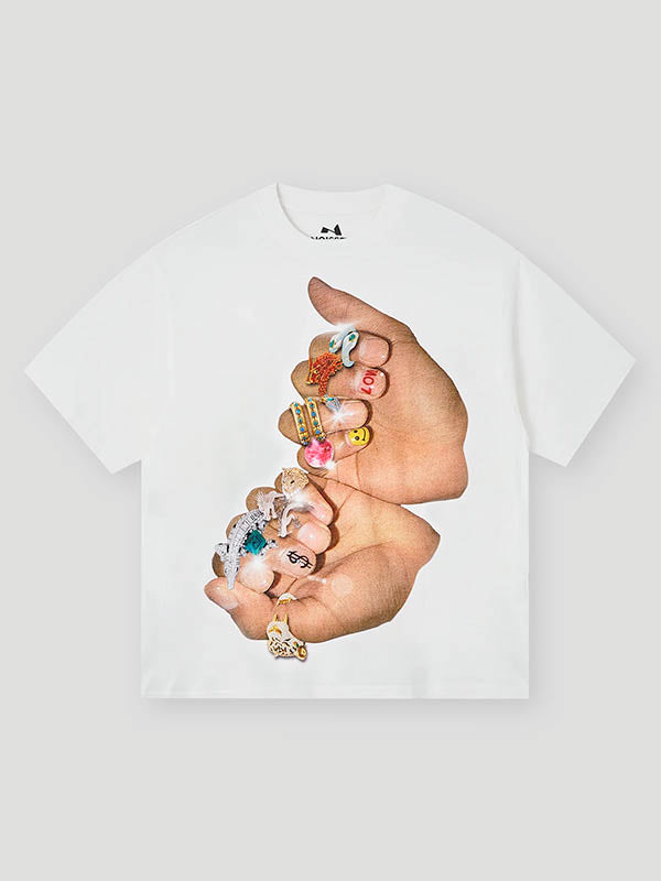 Finger Graffiti Diamond Ring Printed Tee