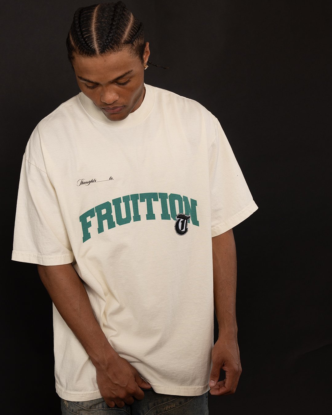 Fruition Applique Oversized Cream Tee