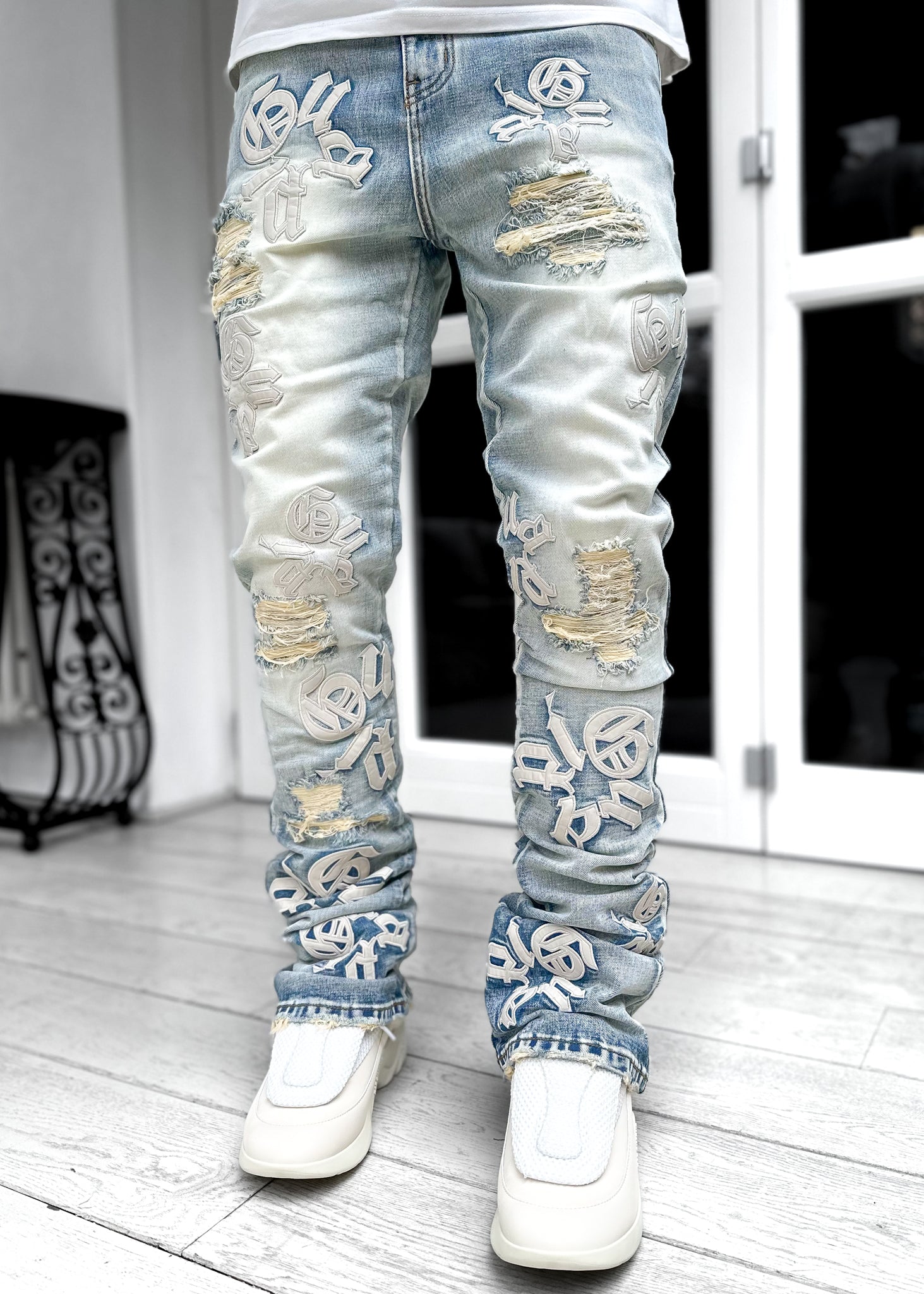 Powder Blue Logos Stacked Denim