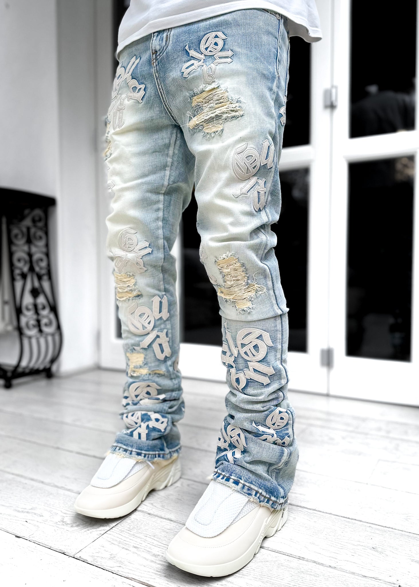 Powder Blue Logos Stacked Denim