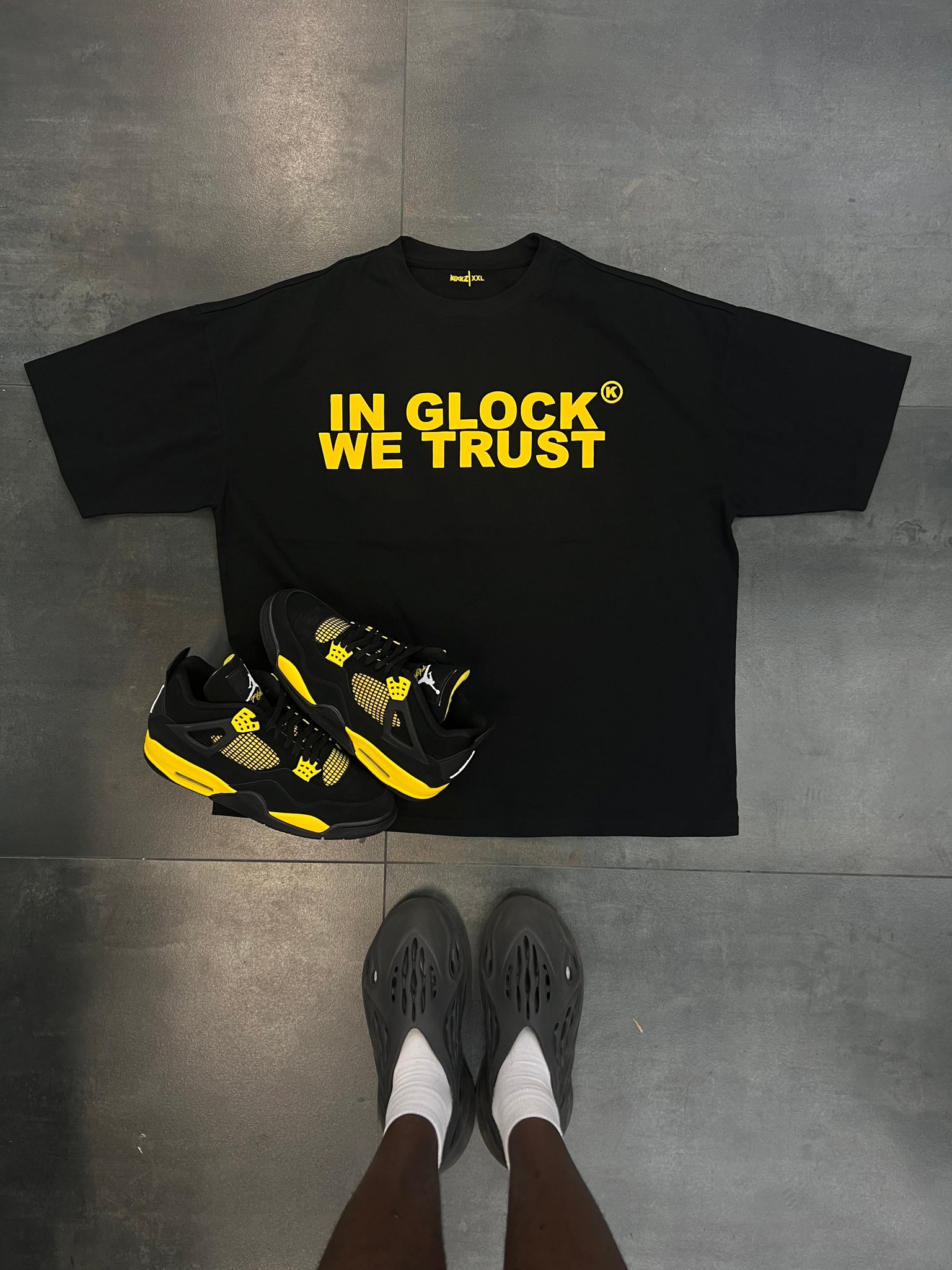 IN GLOCK WE TRUST OVERSIZED TEE (yellow)