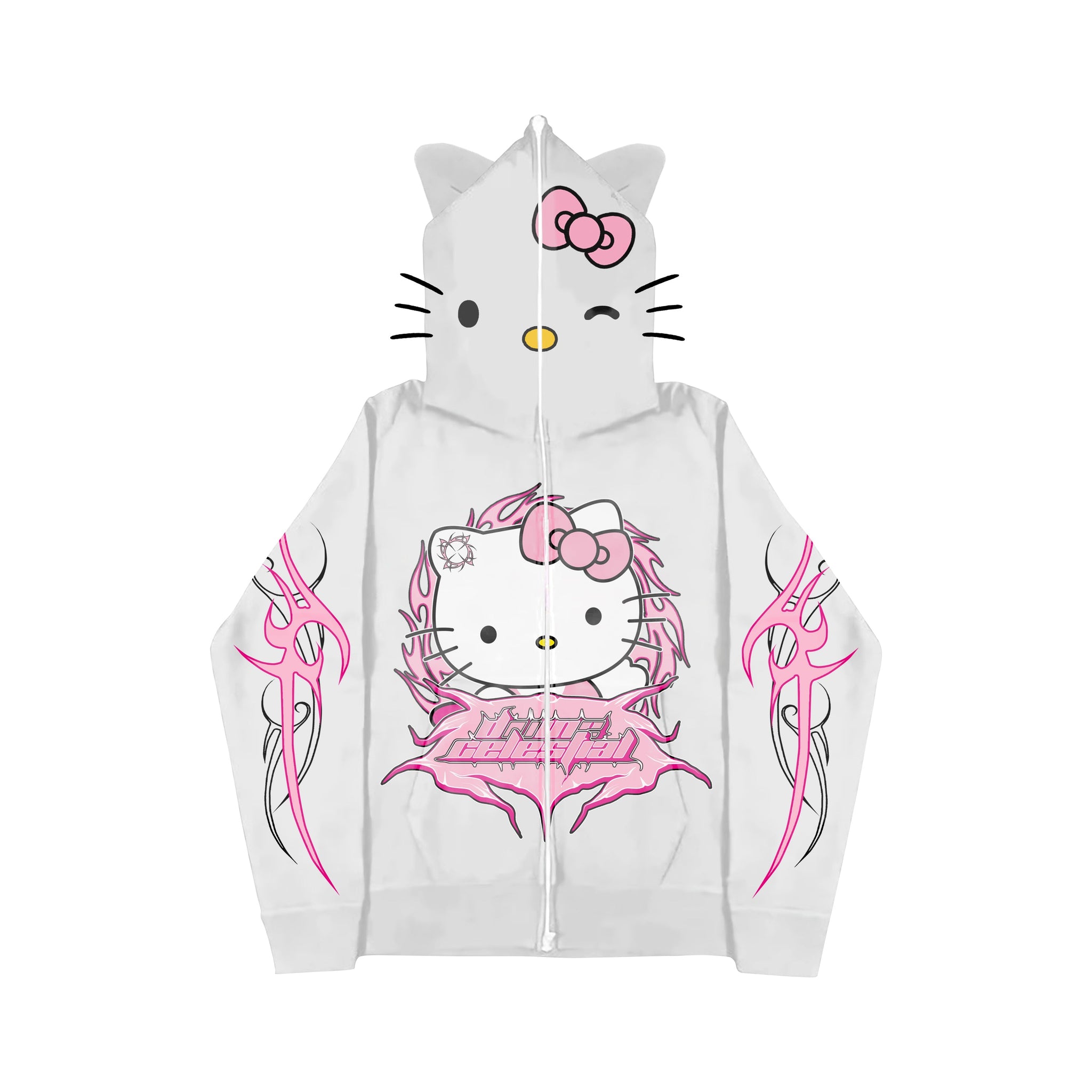 "KITTY WONDERLAND" WHITE FULL ZIP-UP JACKET