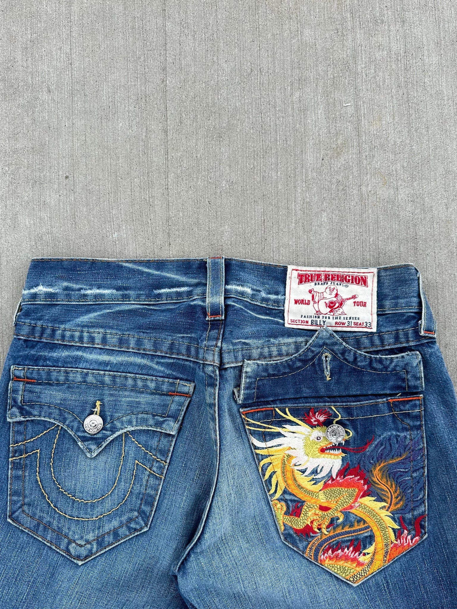 (31 X 33) Y2K True Religion Dragon Embroidered Billy Jeans