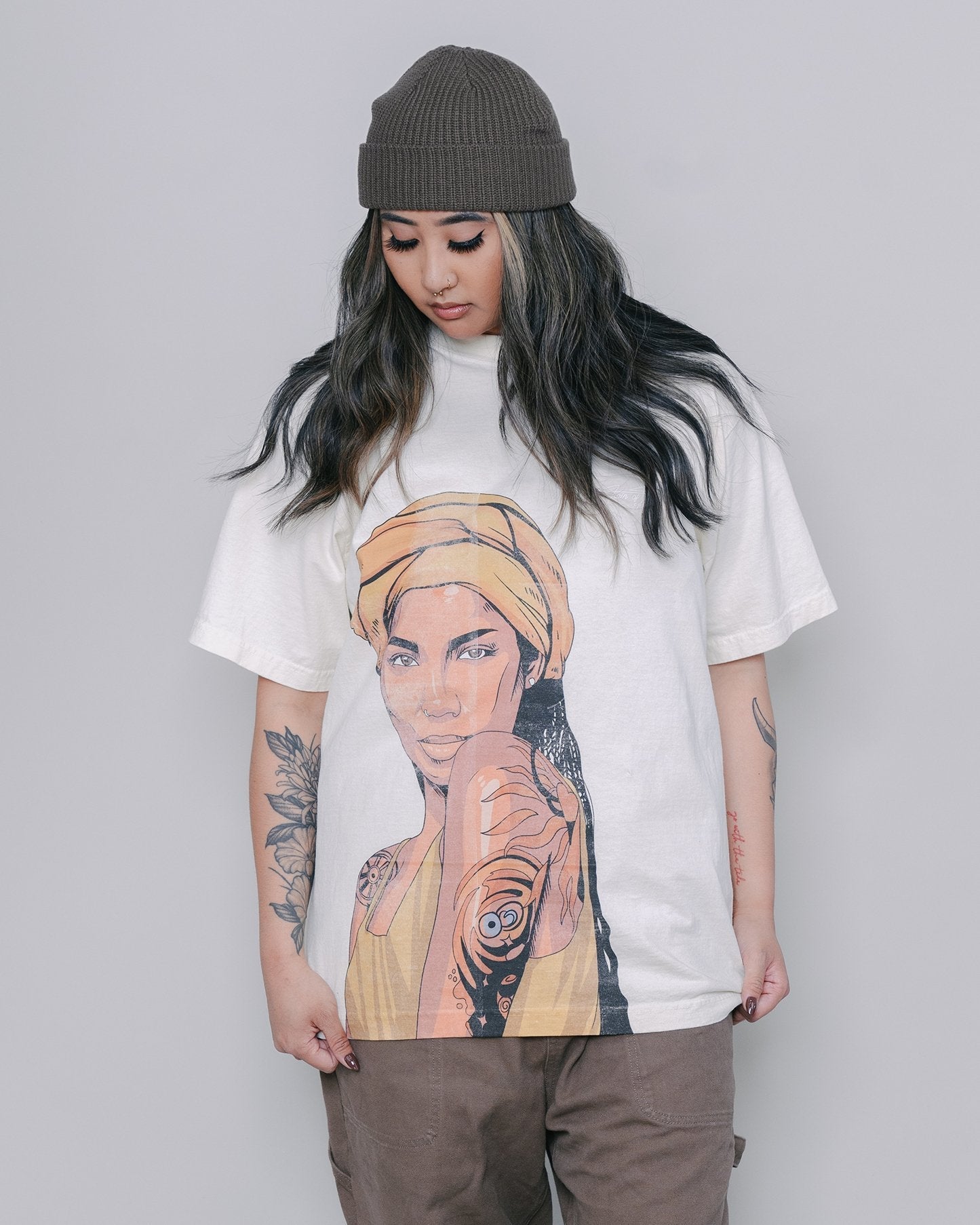 Jhene Big Face Oversized Cream Shirt