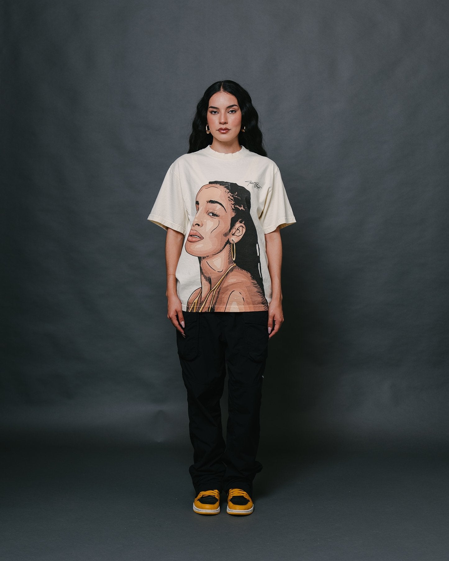 Jorja Big Face Oversized Cream Tee