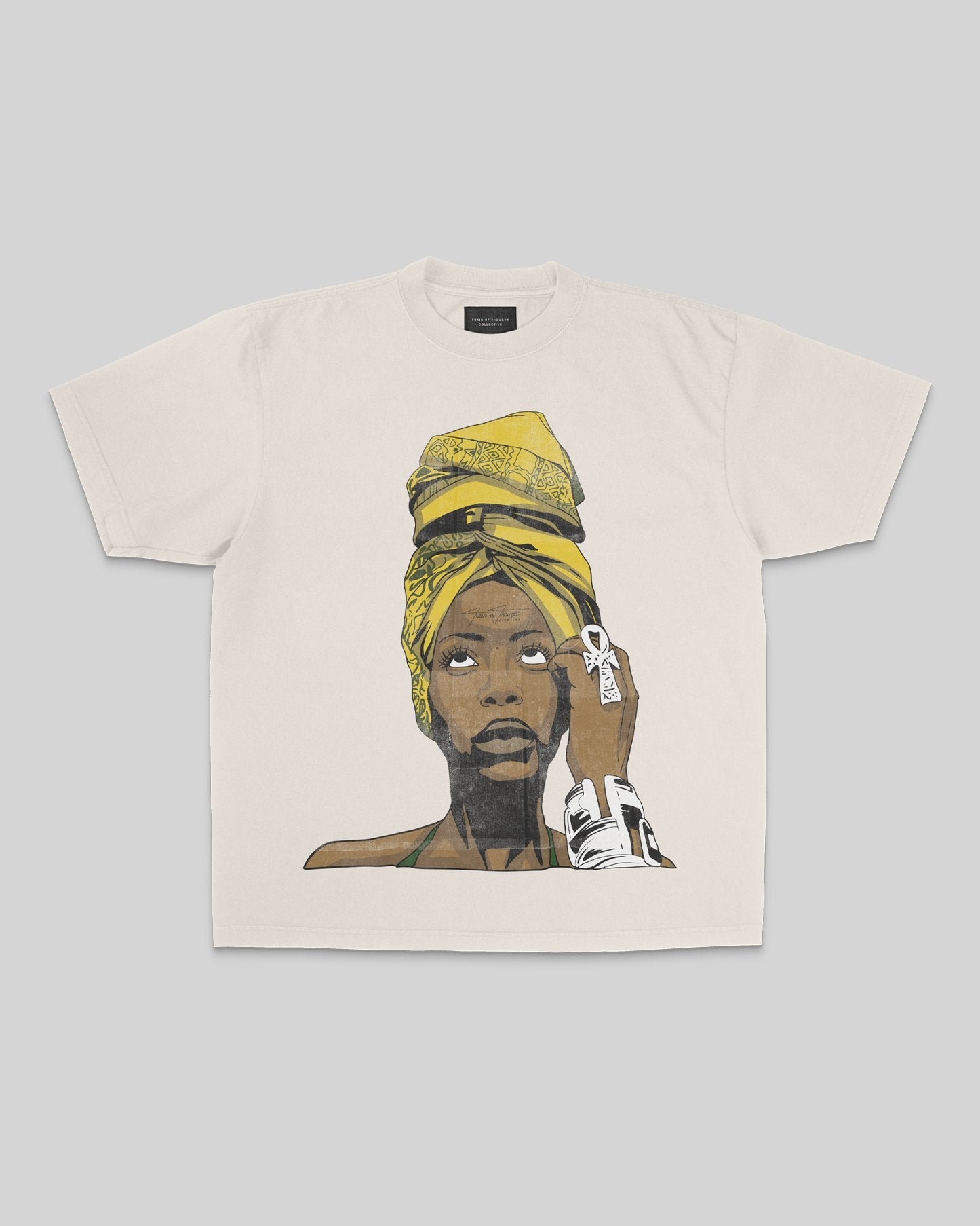 Ms. Badu Oversized Garment-Dyed Big Face Cream Shirt