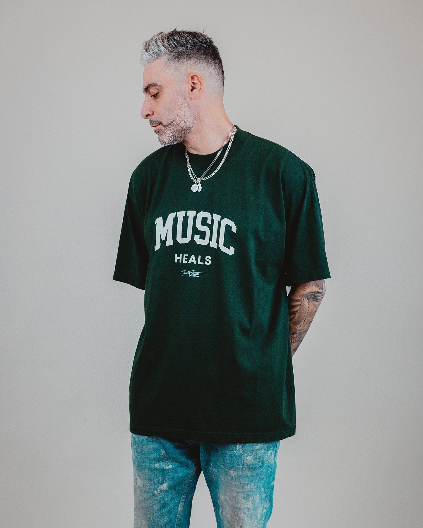 Music Heals Oversized Green Tee