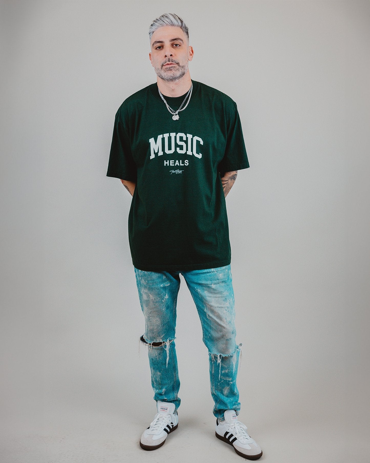 Music Heals Oversized Green Tee