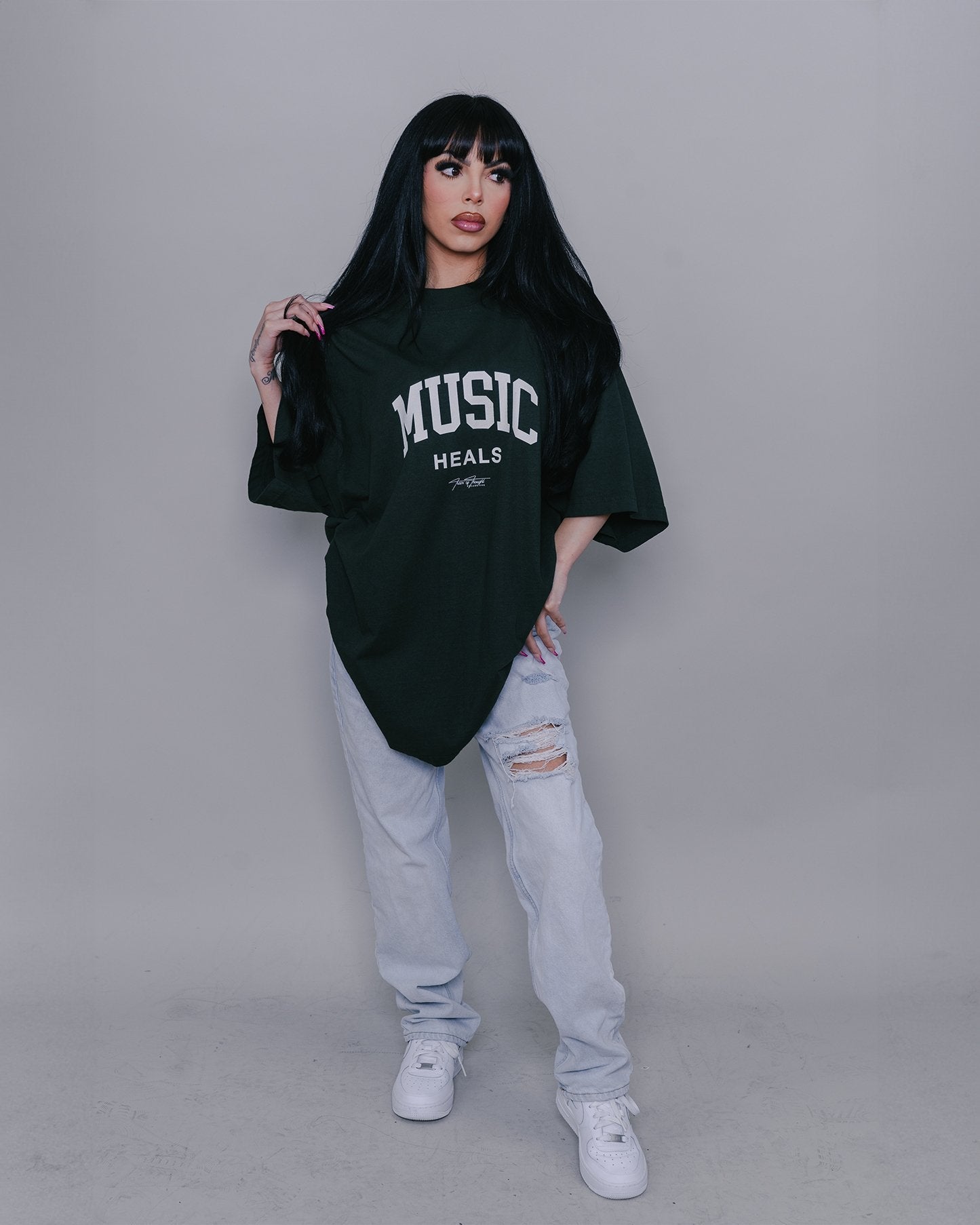 Music Heals Oversized Green Tee