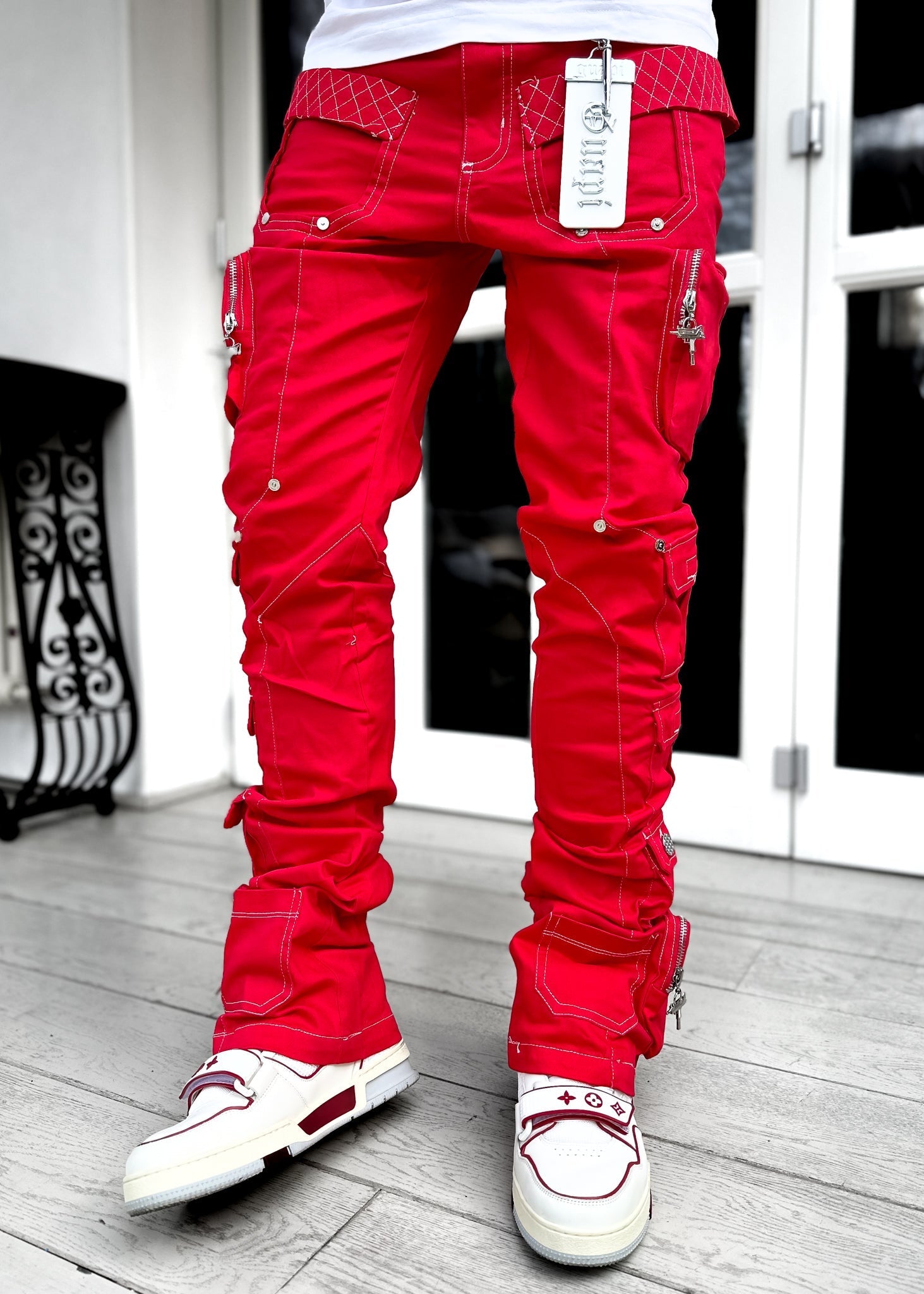 Blood Red Contrast Cargo Pant