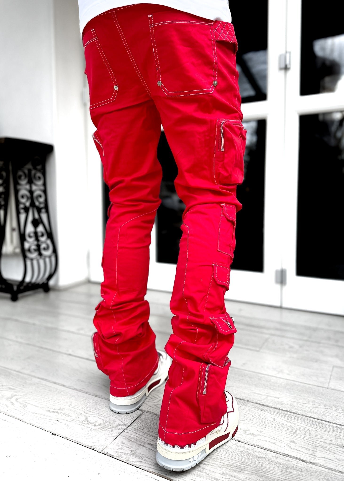 Blood Red Contrast Cargo Pant