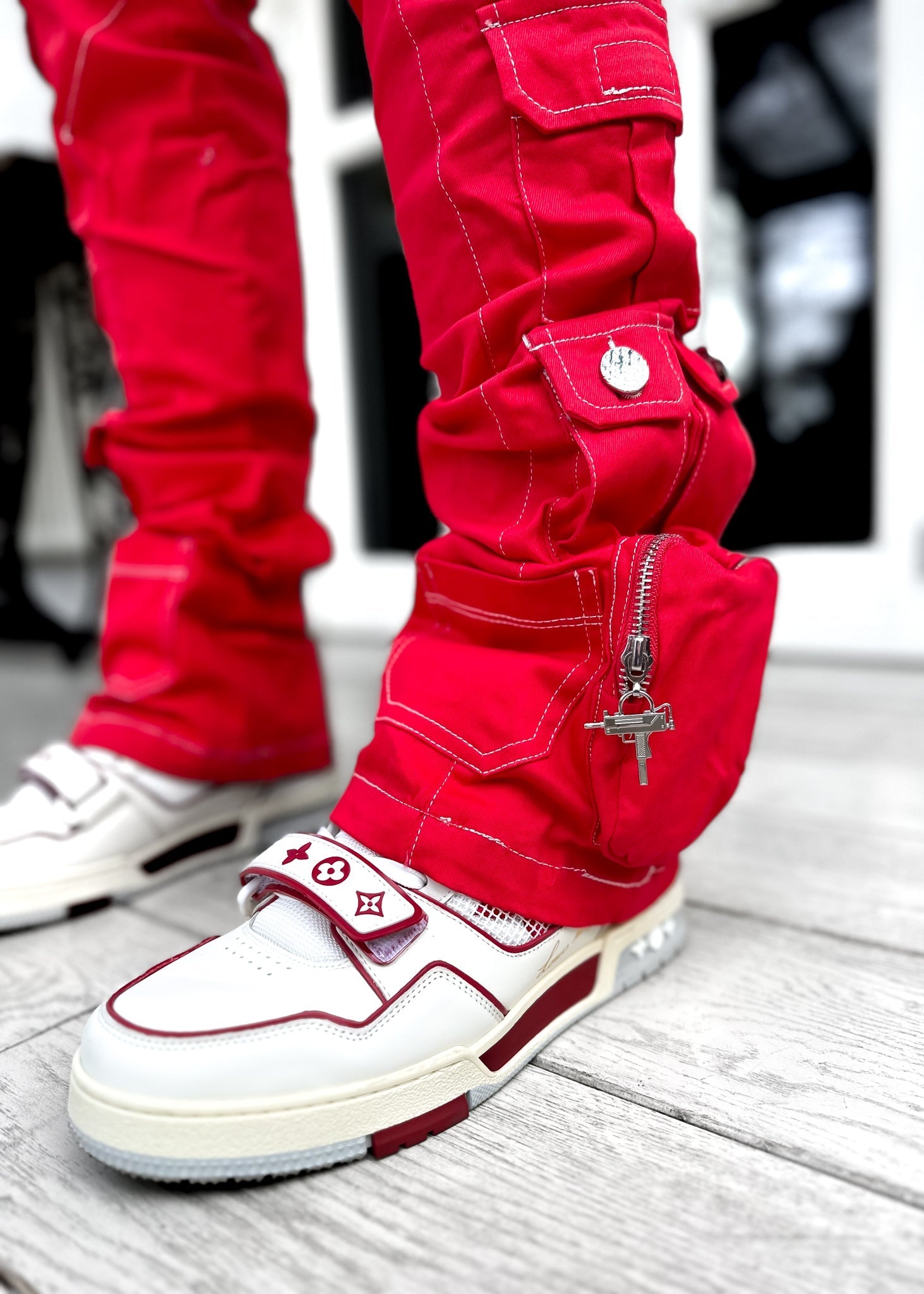 Blood Red Contrast Cargo Pant