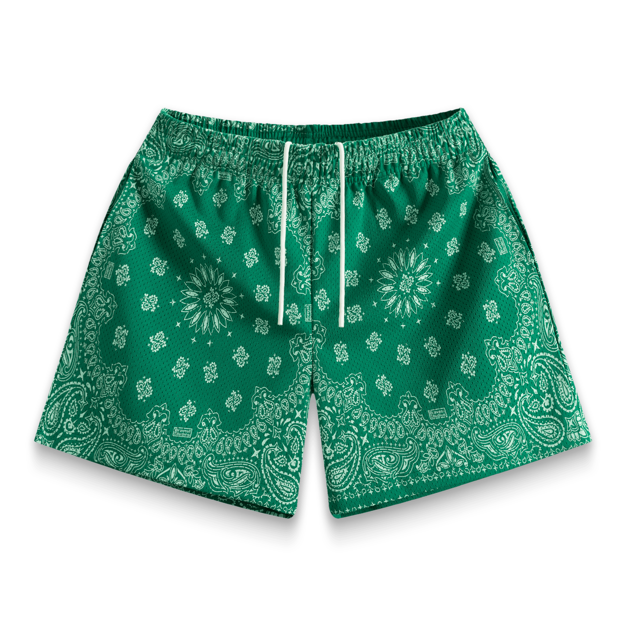 Screen Printed Green Paisley Shorts - BYNXScreen Printed Green Paisley Shorts