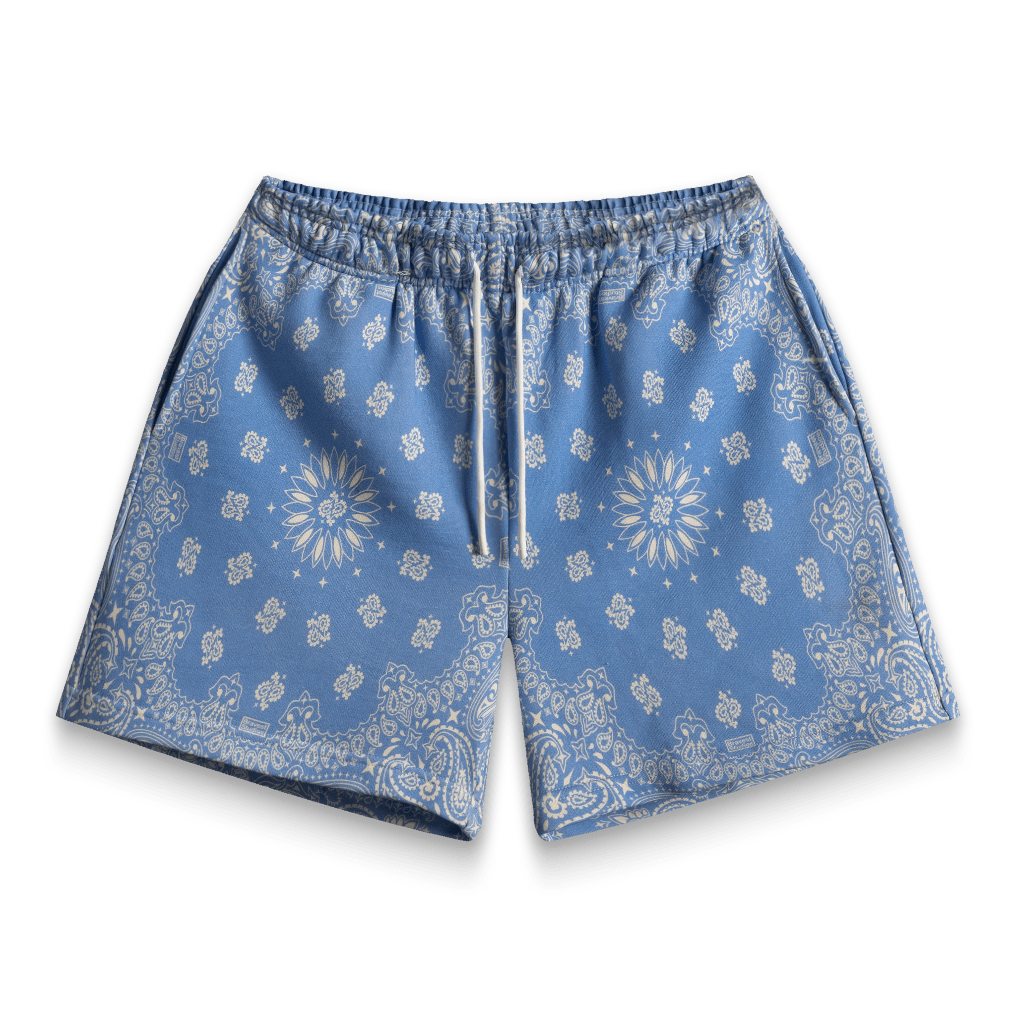 Sky Blue Paisley Terry Sweatshorts - BYNXSky Blue Paisley Terry Sweatshorts