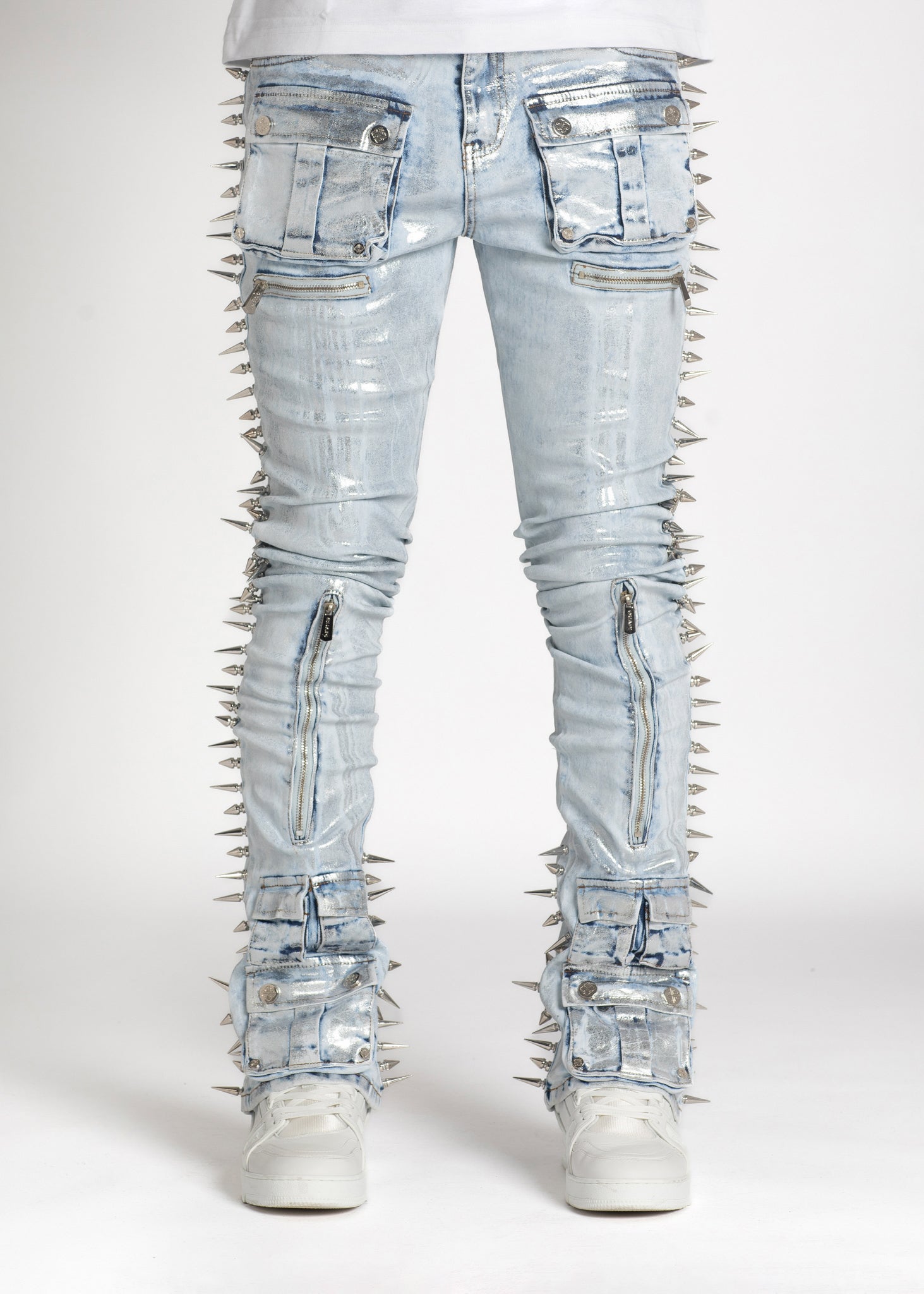 Steel Blue Spikes Stacked Denim