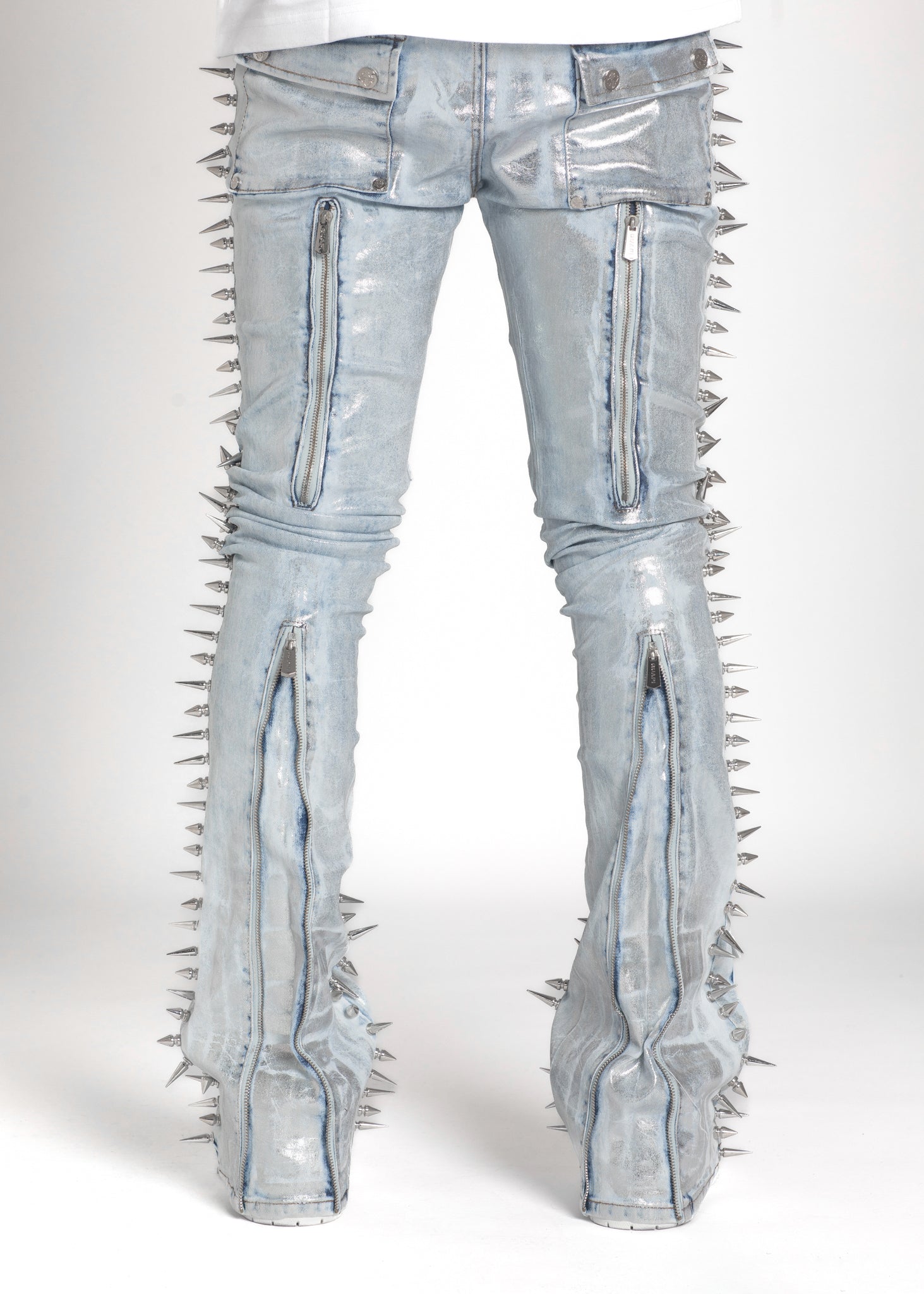 Steel Blue Spikes Stacked Denim