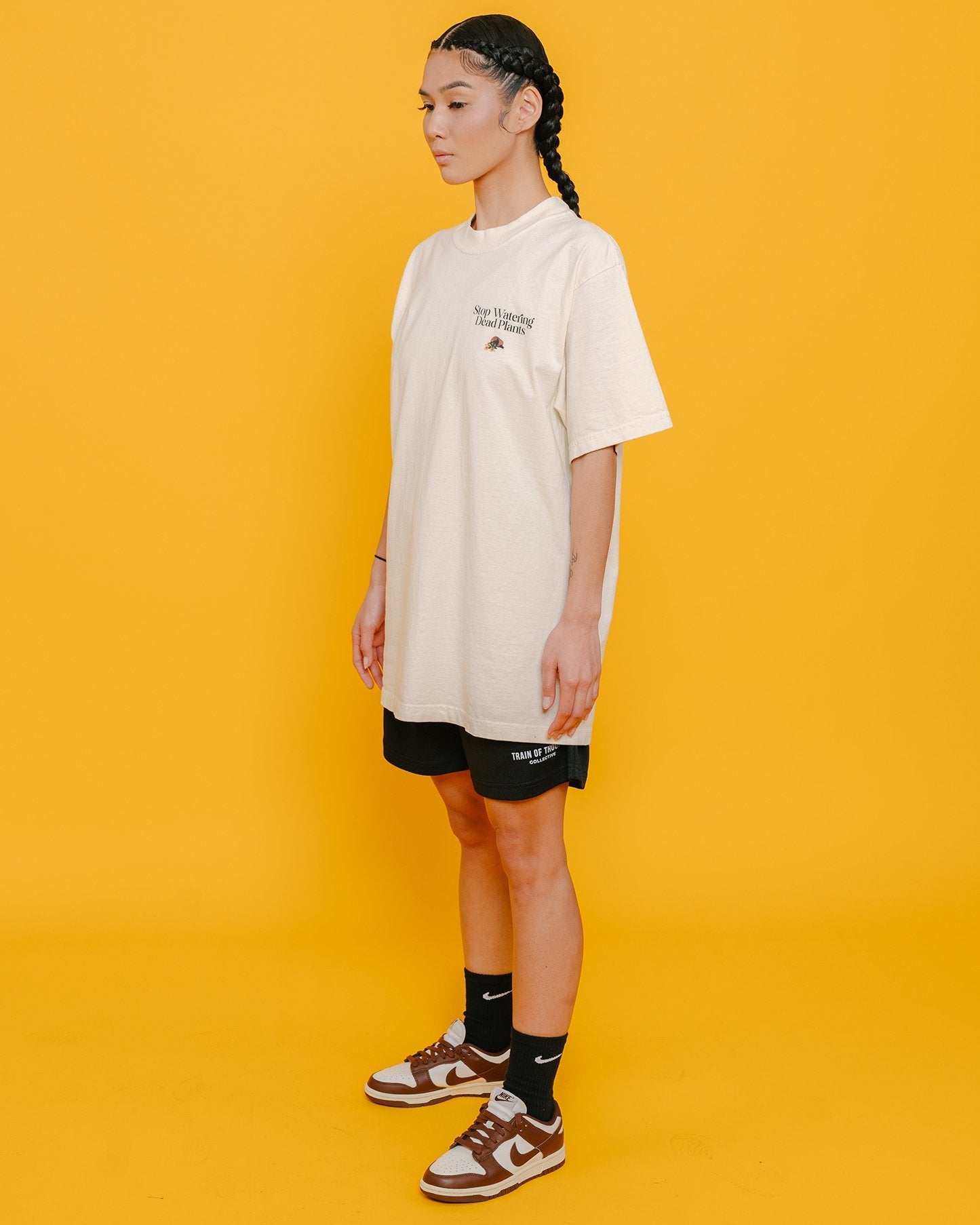 Stop Watering Dead Plants Oversized Cream Tee