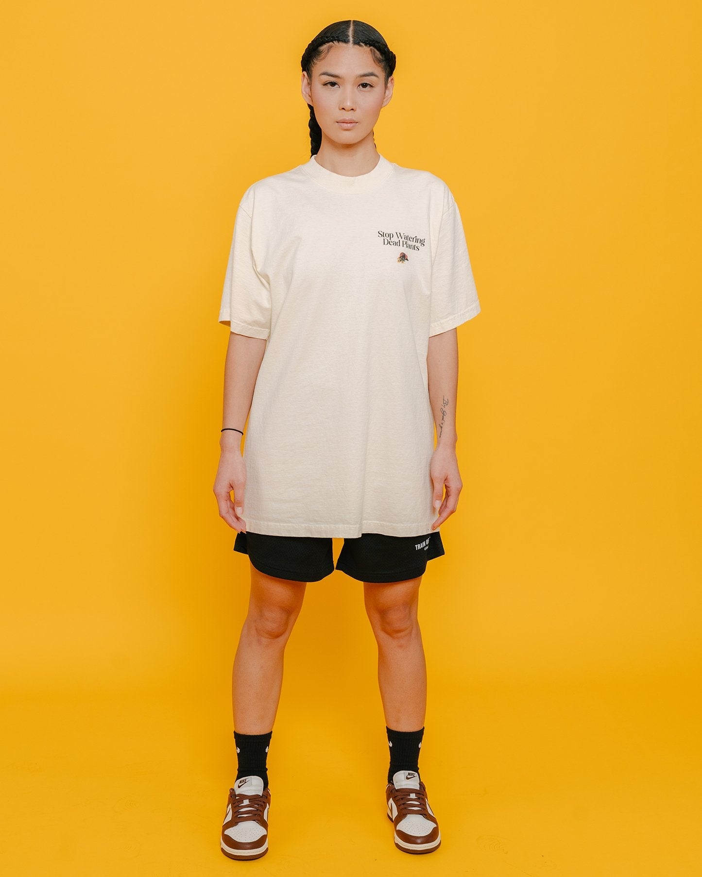 Stop Watering Dead Plants Oversized Cream Tee