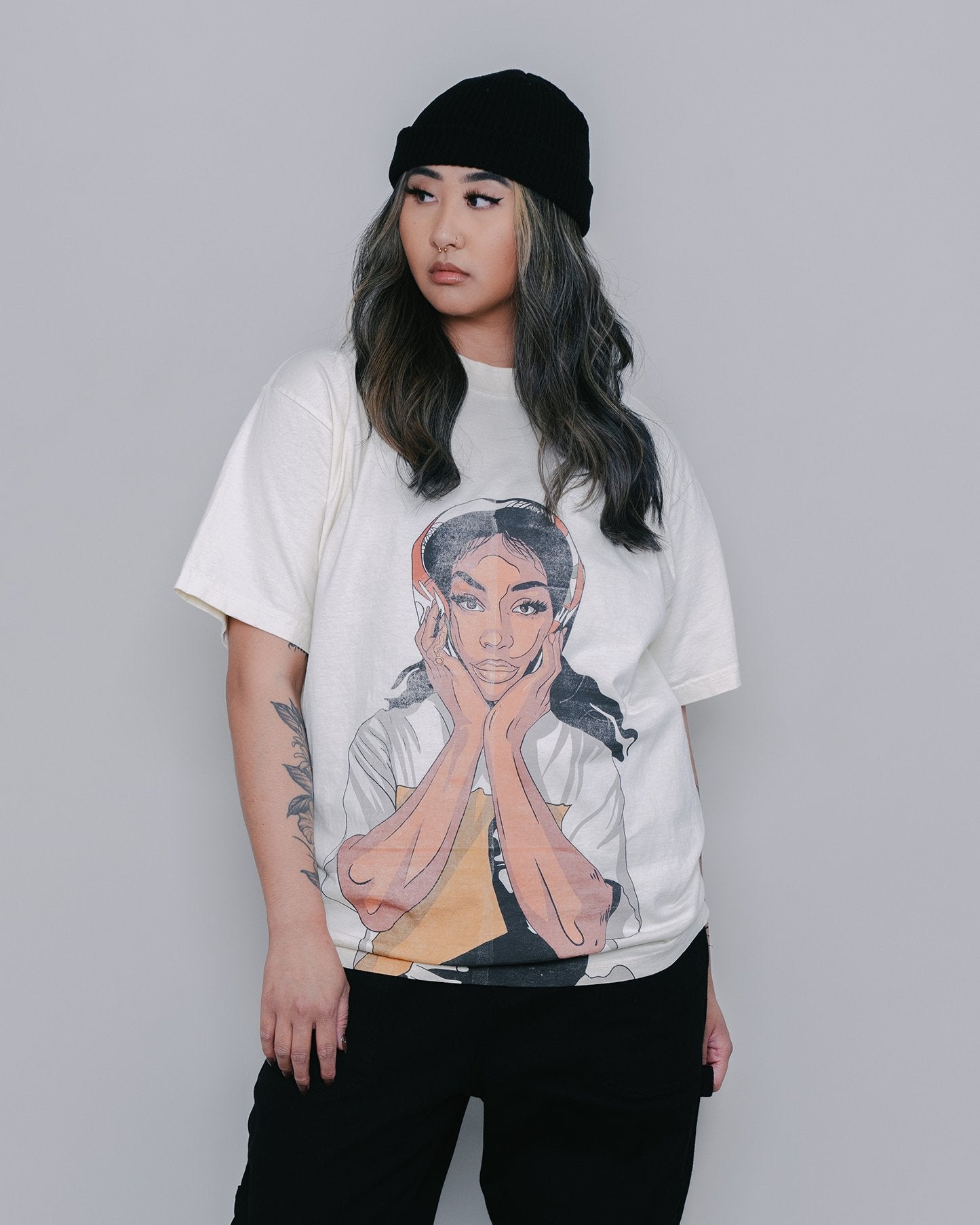 SZA Big Face Oversized Cream Tee