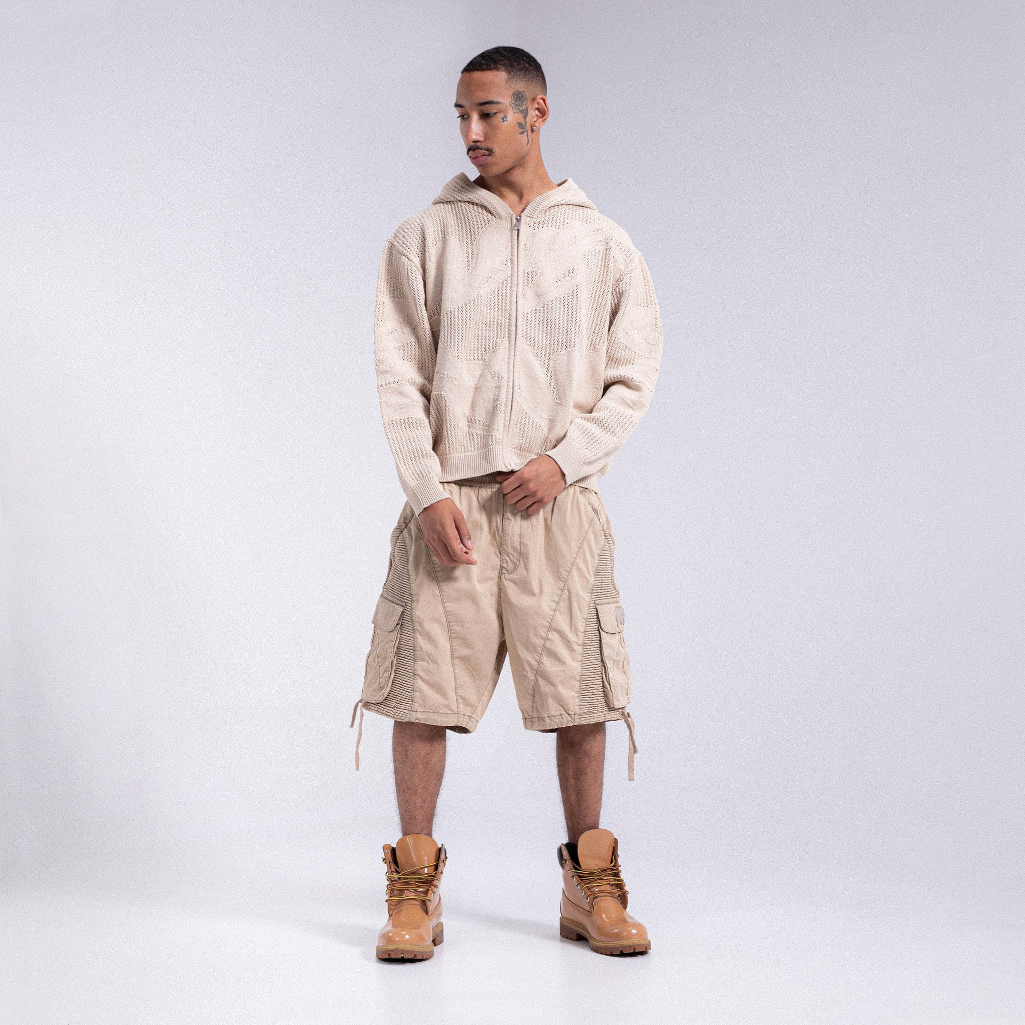 Crochet "WEYZ" Zip Hoodie - Beige