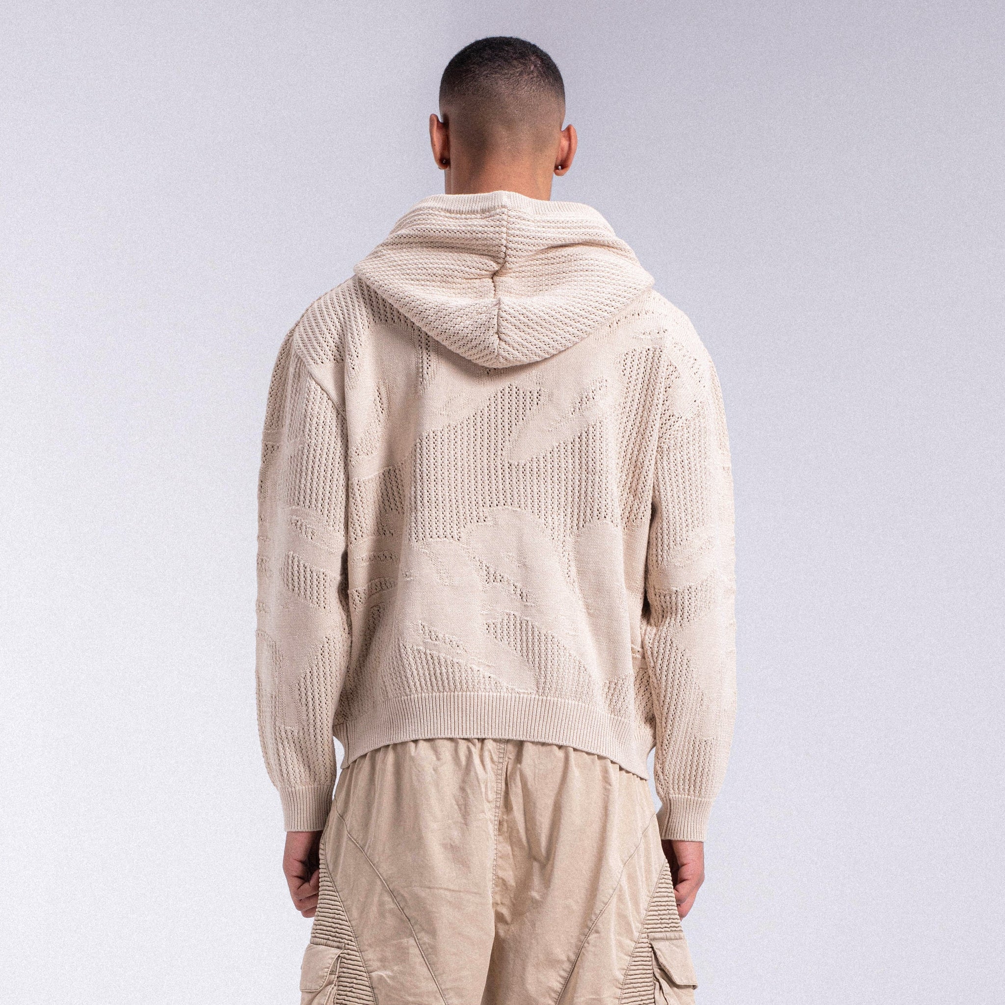 Crochet "WEYZ" Zip Hoodie - Beige