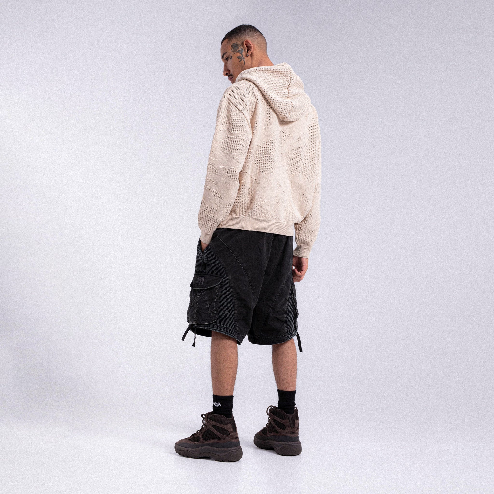 Crochet "WEYZ" Zip Hoodie - Beige